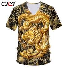 CJLM-Camiseta informal con estampado 3D de dragón dorado para hombre, camisa de manga corta con cuello en V, estilo urbano Punk, Tops personalizados 2024 - compra barato