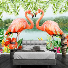 Mural personalizado 3d flamingo nórdico moderno verde paisagem pintura a óleo quarto das crianças sala de estar quarto mural de papel de parede foto 3d 2024 - compre barato
