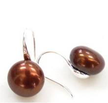 Fashion jewelry Free Shipping   Handmade Jewelry Genuine Brown Freshwater Pearl Silver Hook Earrings 2024 - buy cheap