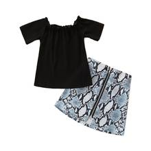 Conjunto de roupas femininas 1-6 anos, 2021, blusas e saia de pele de cobra para meninas com zíper e manga curta, 2 peças 2024 - compre barato