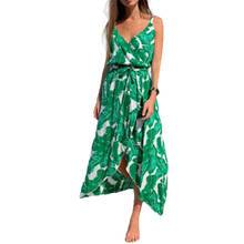 Sexy Women Boho Maxi Floral Dress V-Neck Summer Holiday Sleeveless Split Dress 2024 - buy cheap