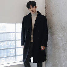 2020 New Brand Black Clothing Men Woolen Coat Antumn Winter Long Loose Double Breasted British woolen Male jacket LX1380                     2024 - buy cheap