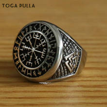 Vintage Norse Aegishjalmur Ring Mens Nordic Triangle Symbol Valknut Ring Stainless Steel Viking Futhark Runes Jewelry 2024 - buy cheap