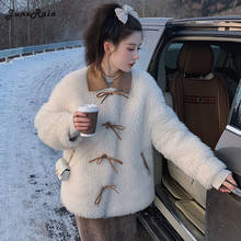 JuneRain Jacket Women Faux Fur Coat Coat Women's Autumn Winter Loose Bow Imitation Fur Cotton-Padded Coat Veste Femme Outwears 2024 - buy cheap