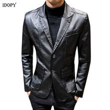 Idopy Autumn Men's Faux Leather Jackets Suit Male Outwear PU Pleather Office Casual Formal Coat Blazer 2024 - buy cheap