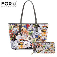 FORUDESIGNS High Quality Women Fashion PU Leather Handbag And Purse Christmas Cat Pattern Printing Female Large Shoulder Bolsa 2024 - buy cheap