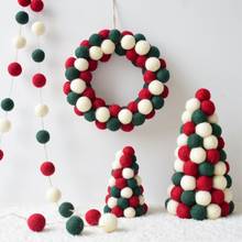 INS Wool Felt Wreath Ornament DIY Christmas Tree Decoration Balls String Hanging Pendant Garland Home Decor Festival Supplies 2024 - buy cheap