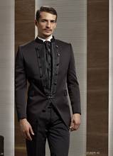 2021 Black Stand Collar Costume Homme Men Suits Groom Tuxedo Wedding Prom Slim Fit Men Blazer Terno Masculino Jacket+Vest+Pant 2024 - buy cheap