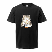 Camiseta con estampado de gatos y Ramen Para verano, camisa 100% de algodón de manga corta, estilo informal 2024 - compra barato