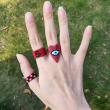 FAIRYWOO Red Gothic Heart Ring Set Flower Symbol Evil Eye Rings-For-Women Wedding Rings Gift Birthstone Ring Wholesale Lots Bulk 2024 - buy cheap