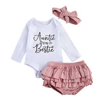 2020 Sweet 0-18M Infant Baby Girl Clothing AUNTIE IS MY BESTIE Letter Print Long Sleeve Romper+Ruffle Tutu Shorts Skirt+Headband 2024 - buy cheap
