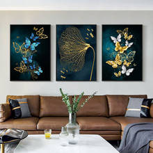 Abstract Golden Blue Butterfly Dragonfly Blade Canvas Painting Modern Wall Art Poster Print Picture for Living Room Home Decor 2024 - buy cheap