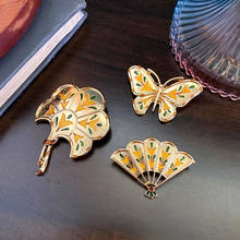 Estilo antigo ~ jardim médio flor borboleta leque gota esmalte broche acessórios pino elegante terno casaco 2024 - compre barato