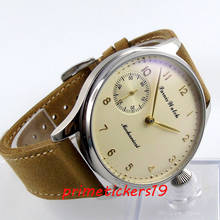 Beige dial golden plated marks 6497 hand winding  44mm parnis leather strap mens watch 2024 - buy cheap