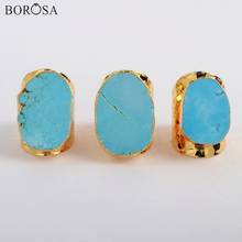BOROSA 5 шт. модное синее кольцо Howlite с золотым покрытием freeshapes женские кольца, бижутерия драгоценные камни Кольцо с полудрагоценным камнем G0208 2024 - купить недорого