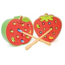 Juegos de madera con forma de manzana de fresa magnética Catch creatura Caterpillar Montessori 2024 - compra barato