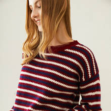 Adishree suéter feminino de caxemira, pulôver de malha outono 2020, quente de alta qualidade, espessamento gola em o listrado, inverno 100% 2024 - compre barato