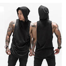 Running Vest Hooded Men Bodybuilding Stringer Tank Tops Gym Stringer Sleeveless Hooded Shirt Fitness Mens Workout Clothing 2024 - buy cheap