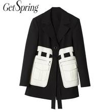 GetSpring Женский блейзер, однобортный Женский блейзер с длинным рукавом, пальто в стиле пэчворк, Женский облегающий костюм, куртка на осень 2024 - купить недорого