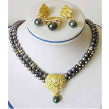 Collar de 2 capas con perlas de agua dulce para mujer, conjunto de joyas llamativas, pendientes, pendientes y pendientes de Color dorado, para fiesta de boda 2024 - compra barato
