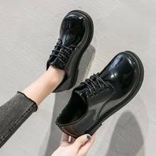 Solid Black Leather Oxford Shoes for Women Lace Up Retro Brogues Round Toe Square Low Heels British Casual Shoes Woman Plus Size 2024 - buy cheap