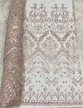 Tela hecha a mano con bordado de lentejuelas, tela nigeriana de encaje/vestido de noche, diseño de malla francesa para vestido de noche de boda 2024 - compra barato