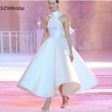 New Arrival High Neck White Black Short evening dress 2022 Tea length Dubai Arabia evening gowns Vestidos de fiesta 2024 - buy cheap