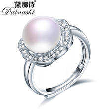 Dainashi-anillo ajustable de Plata de Ley 925 con flor de circonita para mujer, anillo de perlas cultivadas en agua dulce 100% genuinas, regalo de fiesta 2024 - compra barato