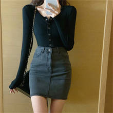 Minifalda de tela vaquera para Mujer, falda Sexy de estilo coreano, de cintura alta, ropa de calle, Falda de tubo, color negro y gris 2024 - compra barato