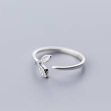 Anillo ajustable de hojas pequeñas para mujer, de Plata de Ley 925 auténtica, regalo de fiesta, joyería fina, anillo de planta minimalista 2019 2024 - compra barato