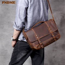 Bolsa de mão masculina de couro legítimo, pasta casual de couro marrom para laptop, designer de ombro 2024 - compre barato