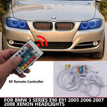 Multi-cor rgb led angel eye halo anéis de luz para bmw série 3 e90 e91 2005 2006 2007 2008 xenon faróis 2024 - compre barato