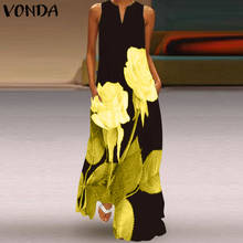 Long Maxi Dress VONDA Women Vintage Floral Printed Tank Dresses Bohemian Vestidos Summer Sleeveless Sundress Party Long Robe 2024 - buy cheap