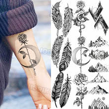 Water Transfer Rose Moon Temporary Tattoos For Women Flower Realistic Snake Feather Fake Tattoo Sticker Forearm Tatoos DIY 2024 - купить недорого