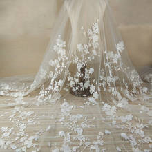 Tecido de renda branco marfim bordado flor-130cm 2024 - compre barato