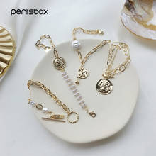 Peri'sbox 4 Styles Gold Toggle Clasp Bracelet Rose Charm Pearl Bracelets Vintage Portrait Coin Double Pearl Chain Bracelet Femme 2024 - buy cheap