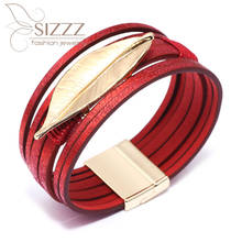 SIZZZ-pulsera de cuero con hebilla magnética para mujer, brazalete, 2019 2024 - compra barato