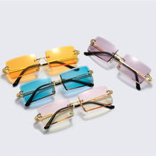 Gafas de sol cuadradas sin montura para mujer, lentes de sol sin marco, color azul claro y amarillo, pequeñas y rectangulares 2024 - compra barato