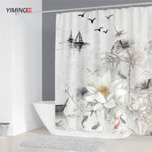 Cortina de ducha de poliéster impermeable para baño, cortina decorativa con gancho, Impresión de paisaje, pintura de tinta de estilo chino 2024 - compra barato