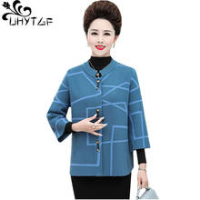 UHYTGF Cardigan women Spring Autumn Sweater Jacket fashion plaid loose Plus Size sweater female casual short top thin coat 490 2024 - buy cheap