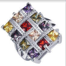 Модные Винтажные красочные кольца с фианитом для женщин, квадратные Роскошные красные, фиолетовые, желтые, розовые, зеленые обручальные кольца, ювелирные изделия 2024 - купить недорого