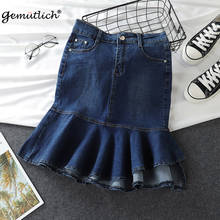 Gemutlich Plus Size S-9XL Women Denim Mermaid Skirt Jeans Ruffles Bodycon Pencil Skirt High Waist New Spring Summer 2024 - buy cheap