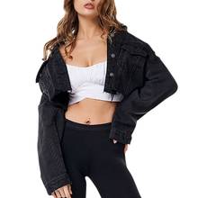 Женская верхняя одежда пальто жакеты модное джинсовое короткое пальто с длинными рукавами женская обычная куртка, верхняя одежда пальто из джинсовой ткани пальто F40 2024 - купить недорого