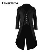 Chaqueta de talla gótica para hombre, traje de Cosplay de gabardina Steampunk, abrigo victoriano, traje largo de esmoquin negro para hombre con chaleco 2024 - compra barato