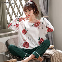 Pajama Sets Women Autumn Cotton Plus Size 3XL Fashion Patchwork Lovely Leisure Sweet Korean Style Feminino Sleepwear Home Soft 2024 - buy cheap