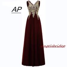 New Chiffon A-Line Evening Dresses 2021 Robe De Soiree Sexy V-Neck Gold Appliques Floor-Length Special Occasion Prom Party Gown 2024 - buy cheap