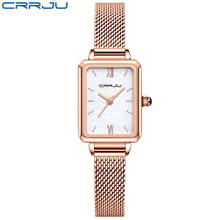 Crrju relógio de pulso minimalista feminino, relógio elegante de quartzo elegante e minimalista para mulheres 2173 com pulseira de malha à prova d'água 2024 - compre barato