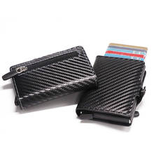 2021 Business Card Holder  RFID Blocking Wallet Aluminium Box Carbon Fiber Leather Wallet Credit Card Holder 2024 - buy cheap