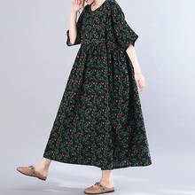 Vestido largo femenino de lino y algodón con estampado Floral, traje playero bohemio para mujer, talla grande, a la moda, de verano 2024 - compra barato