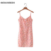 Vestido feminino de verão, estampa floral, mini vestidos, sexy, alça espaguete, vestido rosa, costas nuas, gola em v, vestido laço, vestido preto, azul 2024 - compre barato